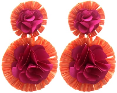 Oorbellen Bloemen – Kunststof – 7x5cm – Roze/Oranje