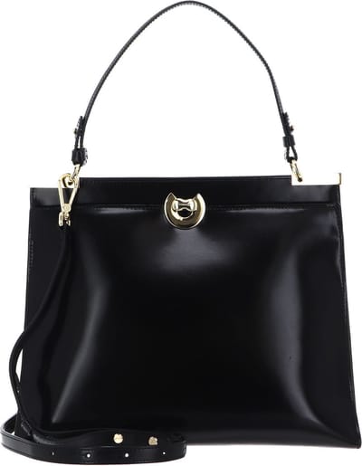 COCCINELLE Leren Handtas Schoudertas Binxie Handbag Shiny Calf Leather Noir Zwart