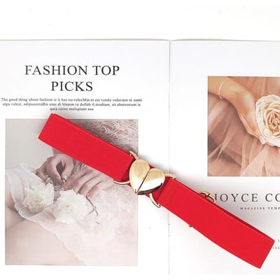 Ceinture à boucle cœur pour femme, ceinture élastique, taille réglable polyvalente sans coutures, haute élasticité rouge