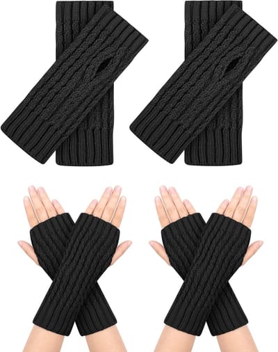 2 Paar Vingerloze Handschoenen voor Warmte, Thermische Polswarmer met Duimopening voor Winter Unisex