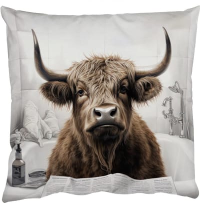 Sierkussens - Kussentjes Woonkamer - 50x50 cm - Schotse hooglander - Badkuip - Badkamer - Krant