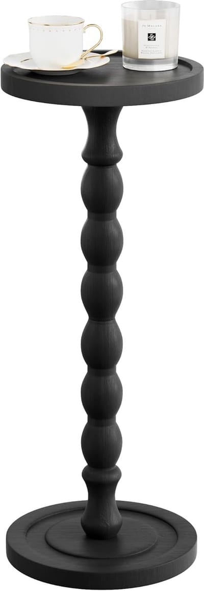 Ronde bijzettafel - Kleine tafel - Woonkamer decoratie - Massief houten poten - 24 x 55 cm - Zwart