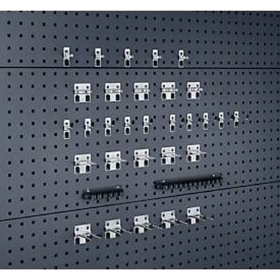 Bott Perfo geperforeerde plaat accessoire assortiment, 32-delig, 15 haken/10 gereedschapsklemmen/7 klemhouders, gegalvaniseerd metaal, zilver