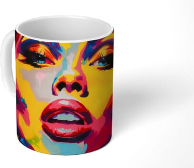 Mok - Koffiemok - Vrouw - Gezicht - Kleurrijk - Mokken - 350 ML - Beker - Koffiemokken - Theemok