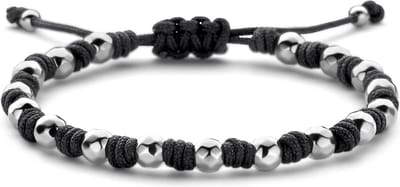 Frank 1967 - 7FB-0757 - stalen kralenarmband heren met zwart koord - 19 + 4 + 4 cm