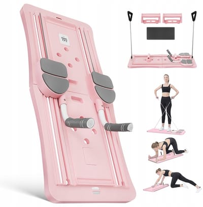 Roze Opvouwbare Ab Bench - Multifunctionele Pilates Reformer voor Thuis | 10-in-1 Thuisgymnastiek Set met Weerstandsbanden & Buikspiertrainer (Vrouwen Fitness)