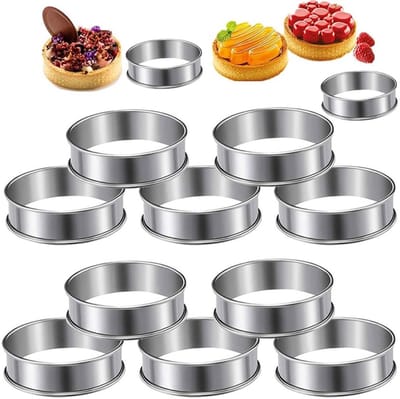 Bakvormen - 12 Stuks Taartringen - bakringen 10.5 cm - Anti-aanbak mousse ring cakevorm - Ronde Bakvormen van Roestvrijstaal met Dubbele Krulrand - Geschikt voor Taarten Gebak Koekjes en Sandwiches（ 10.5*2.5cm ）