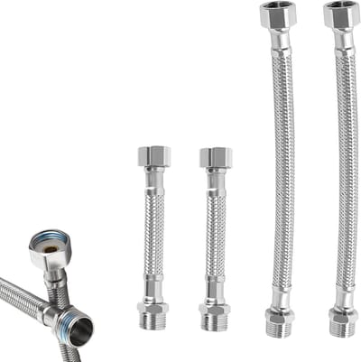 Flexibele 3/8 Inch Slang met RVS Vlechtwerk voor Wateraansluiting in Keuken en Badkamer - 4 Stuks (10cm/20cm)