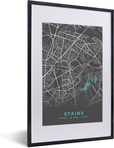 Fotolijst incl. Poster - Stains - Frankrijk - Stadskaart - Kaart - Plattegrond - 40x60 cm - Posterlijst
