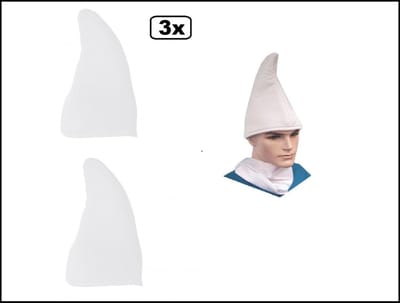 3x Kabouter / smurfen muts wit - carnaval smurf muts kabouter wit optocht festival