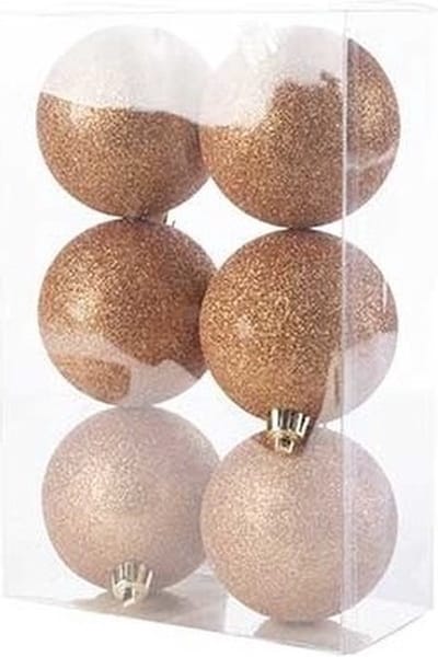 12x Koperen kunststof kerstballen 8 cm - Glitter - Onbreekbare plastic kerstballen - Kerstboomversiering koper