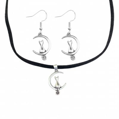 2-delige- Kismo ketting zilveren oorbellen poes - Charme Bijoux