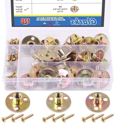 120 Stuks 3-Hole Tee Nuts met Schroeven Assortiment Set - Verzinkt Staal T-Nuts voor Meubelmontage en Houten Constructies