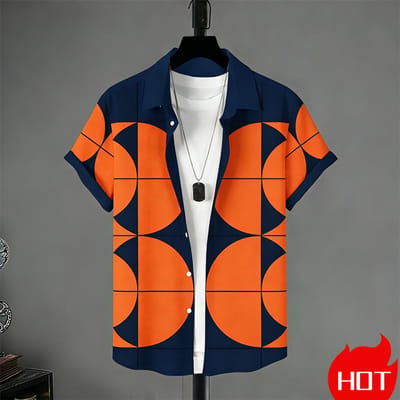 Zomer Heren Korte Mouw Shirt, Gestreept Patroon Bedrukt Shirt, Modieus Casual Heren Shirt 2XL blue
