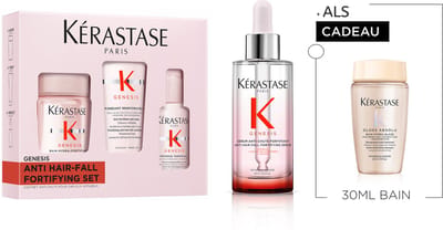 Kérastase Genesis Discovery Set & Serum + Cadeau – Anti-haaruitval Shampoo 80ml, Conditioner 75ml, Leave-in hittebeschermer 45ml & Serum 90ml + Gloss Absolu Anti-frizz Shampoo 30ml Cadeau - om haaruitval tegen te gaan - Giftset vrouw - Geschenkset