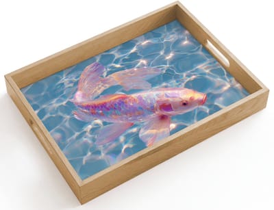Dienblad hout 40x30 cm - Schootdienblad - Vis - Water - Blauw - Licht - Borrelplank rechthoek - Plateau dienbladen