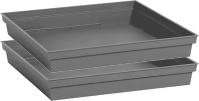EDA Bloempot kunststof onderschaal Toscane - 2x stuks - antraciet grijs - vierkant - L27 x B27 x H4 cm - Onderschalen/opvangschalen