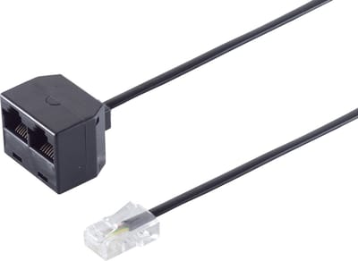 Telefoon splitter 1x RJ10 (m) - 2x RJ10 (v) / zwart - 0,10 meter