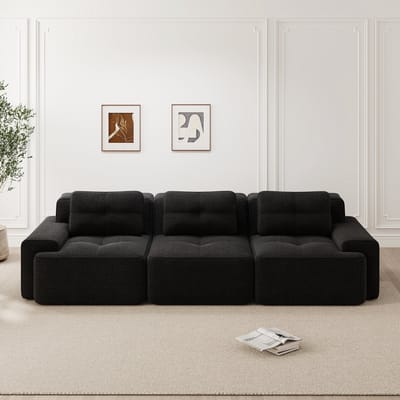 Wolkenmodule bank Boneless bank - hoekbank - corduroy wolkenbank - driezits diepe woonkamerbank - niet te monteren bank - zwart