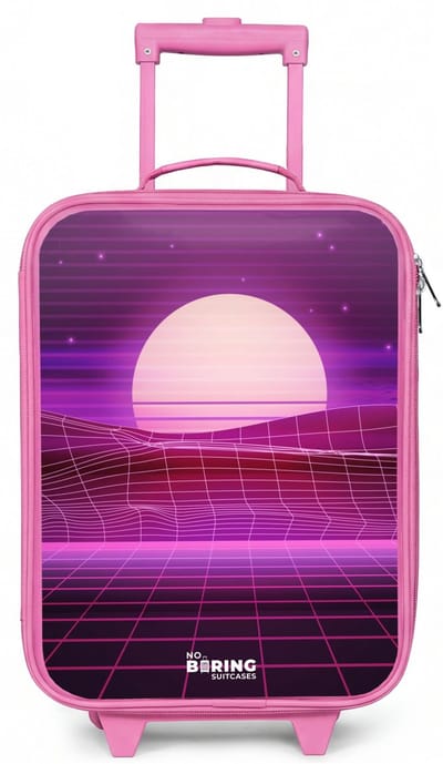 NoBoringSuitcases.com® - Kinderkoffer roze - Kindertrolley meisje - Rasterlandschap met zon - Koffer kind lichtgewicht - Reiskoffer trolley voor kinderen - Koffertje met lichtgevende wieltjes - Rolkoffer