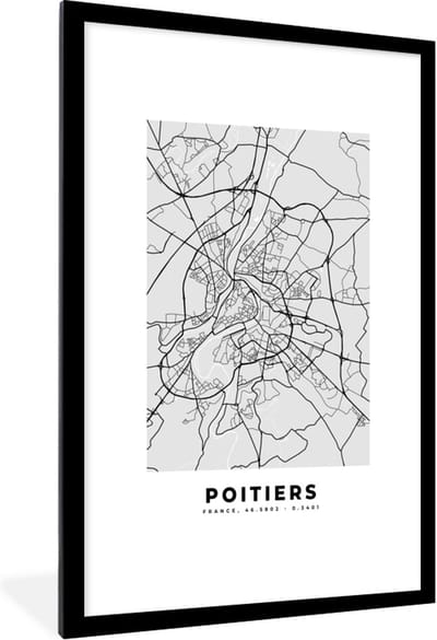 Fotolijst incl. Poster - Poitiers - Plattegrond - Frankrijk - Kaart - Stadskaart - 80x120 cm - Posterlijst