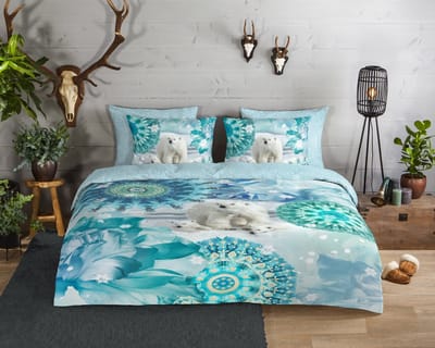 HIP dekbedovertrek mandalas en ijsberen - 1 persoons 140x200/220 cm - Blauw - 100% Katoen flanel
