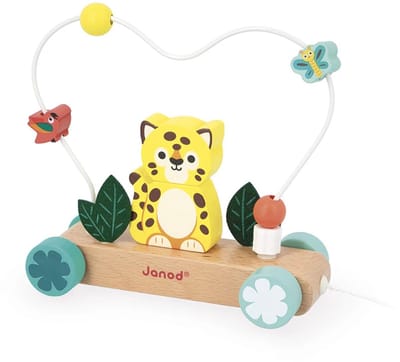 Janod - Tropik - Houten trekfiguur - Met jaguar stapelaar en telraam