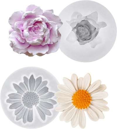 Set van 2 Silicone Mallen voor Kaarsen in Daisy Vorm, 3D Bloem Mallen voor DIY Kaarsen, Perfect voor Chocolade en Fondant Creaties