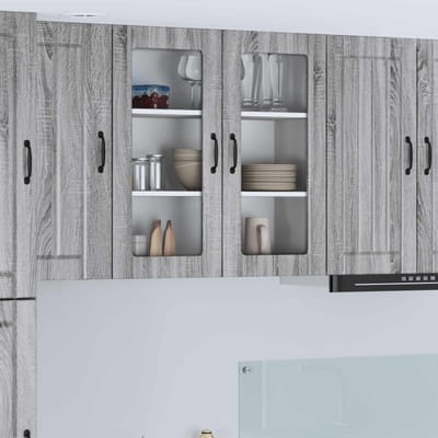 vidaXL - Wandglas - Kasten - LUCCA - Grijs - sonoma - 80 - x - 31 - x - 80 - cm - Bewerkt - hout