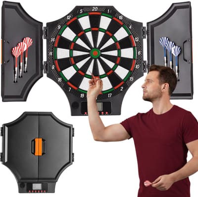 Outtec® Elektronisch Dartbord, Dartmachine, Dartboard met LED-Scherm - 31 Spellen, 285 Variaties, voor 1-8 Spelers, incl. 6 Dartpijlen en 12 Tips - DB1500