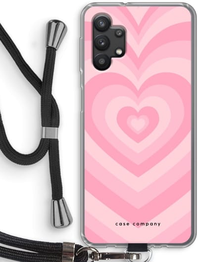 Case Company® - Hoesje met koord geschikt voor Samsung Galaxy A32 5G hoesje met Koord - Hart Roos - Telefoonhoesje met Zwart Koord - Bescherming aan alle Kanten en Over de Schermrand