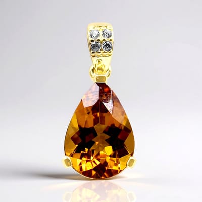 Cavill - Vergulde 925 Sterling Zilveren Hanger - Cognac Scapoliet Peervorm 3,888 ct - Pave Zirconia 0,076 ct - Elegante Dames Sieraden
