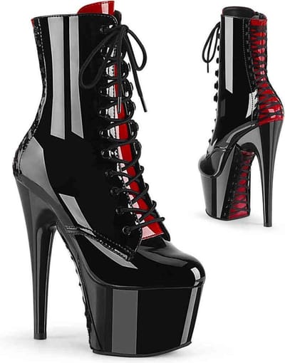 Pleaser - ADORE1020FH Plateau Laarzen, Paaldans schoenen - Paaldans schoenen - 42 Shoes - Zwart/Rood