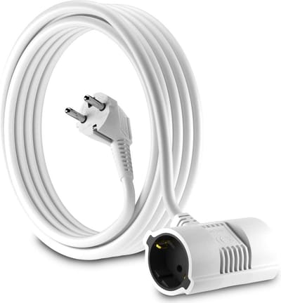 Verlengsnoer 5 meter Schuko IP20-90° gebogen wit 2-voudige stopcontacten - geaarde stekker - tot 250V 50Hz 16A - 5m EU Schuko kabel met 2x geaarde koppelingen
