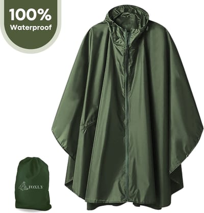 FOXLY® Regen Poncho Unisex met Rits - Fietsponcho - Dames & Heren - Waterdicht - Donkergroen