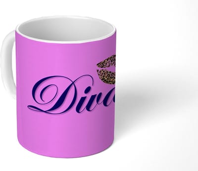 Mok - Koffiemok - Diva - Lip - Panterprint - Roze - Mokken - 350 ML - Beker - Koffiemokken - Theemok - Mok met Tekst