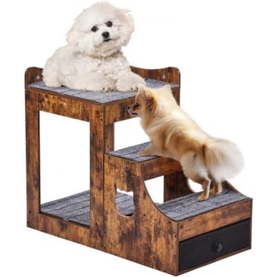 VEVOR Stapelbed voor huisdieren met verwijderbare trap, vensterbank voor honden/katten met opbergruimte, bed met meerdere niveaus, hondensofa, zitplatform voor huisdieren, 830 x 450 x 675 mm (bruin)