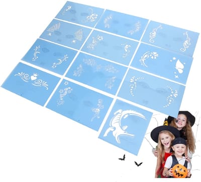 Dailygoods- Schminken Kits 12 Herbruikbare Stencils - Gezichtsmake-up - Body Art - Tijdelijke Tatoeages - Veilig PET-Materiaal - Makkelijk te Reinigen - Gezichtsverf