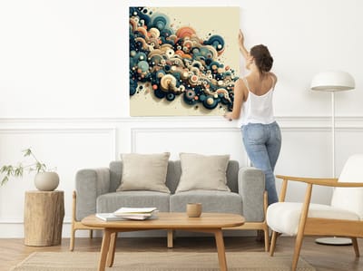 Abstract mos schilderij | Mosgroene surrealistische vormen dansen op het canvas van tijd | Kunst - 40x40 centimeter op Canvas | Foto op Canvas
