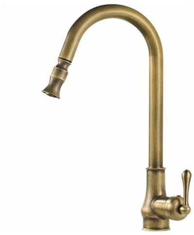 Antiek brons Antiek messing Keukenkraan Koperen enkele gat gemengde kraan met uittrekbare sproeier - Keukenkranen -Vintage kraan