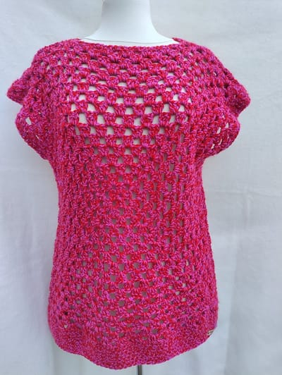 Handmaakte trui korte mouw spencer in rood, roze gemeleerd Maat L