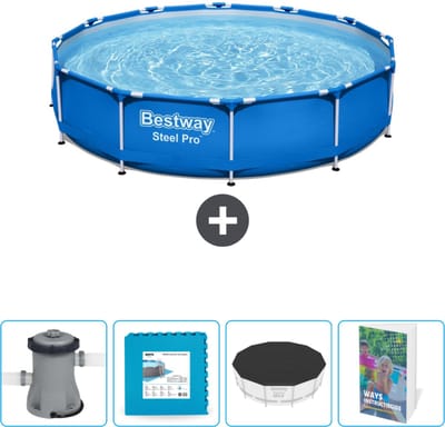 Bestway Rond Steel Pro Zwembad - 366 x 76 cm - Blauw - Inclusief Pomp Vloertegels - Afdekzeil - Zwembadgids