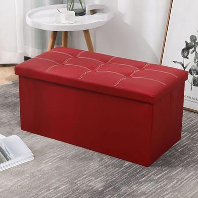 Opbergbank - Voetenbankje Poef - Hal Organiseren - Royale Opbergruimte - 30 Inch - Rood
