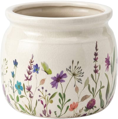 Keramiek Bloempot voor Binnen – Kleurrijke Bloemen – Rustieke Pot – Ø 20 cm – Bloemenmotief