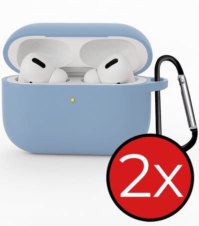 Hoesje - Geschikt voor Apple Airpods Pro 3 - Siliconen Hoes met Clip - Silicone Case Cover - Lichtblauw