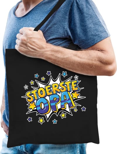 Stoerste opa katoenen tas zwart voor heren - cadeau / verjaardag tassen - kado / tasje / shopper
