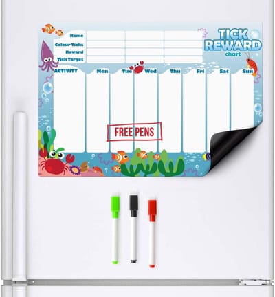 Dailygoody - Magnetisch Beloningsschema - Ocean Marine Life - A3 Formaat - Magneetbord voor Kinderen - Educatief en Visueel - Geschikt voor Peuters en