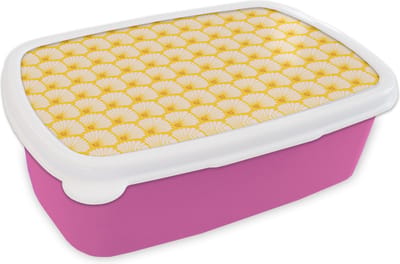 Broodtrommel Roze - Lunchbox Art Deco - Design - Schelp - Geel - Brooddoos 18x12x6 cm - Brood lunch box - Broodtrommels voor kinderen en volwassenen