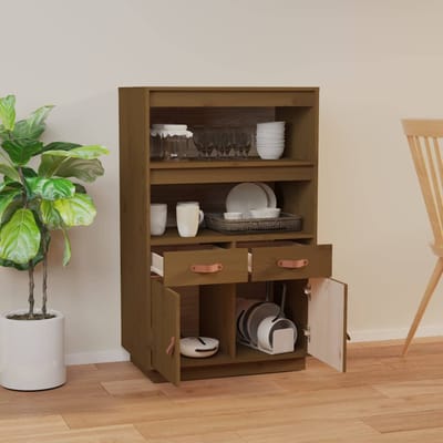 vidaXL - Hoge - kast - 67x40x108,5 - cm - massief - grenenhout - honingbruin