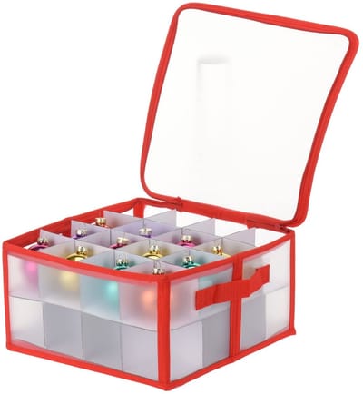 Dailygoods- Opbergdoos - Kerstdoos met deksel - Organiser voor kerstballen - Waterdicht plastic - 30 x 30 x 15 cm - Handgrepen voor eenvoudig gebruik - Opbergbox